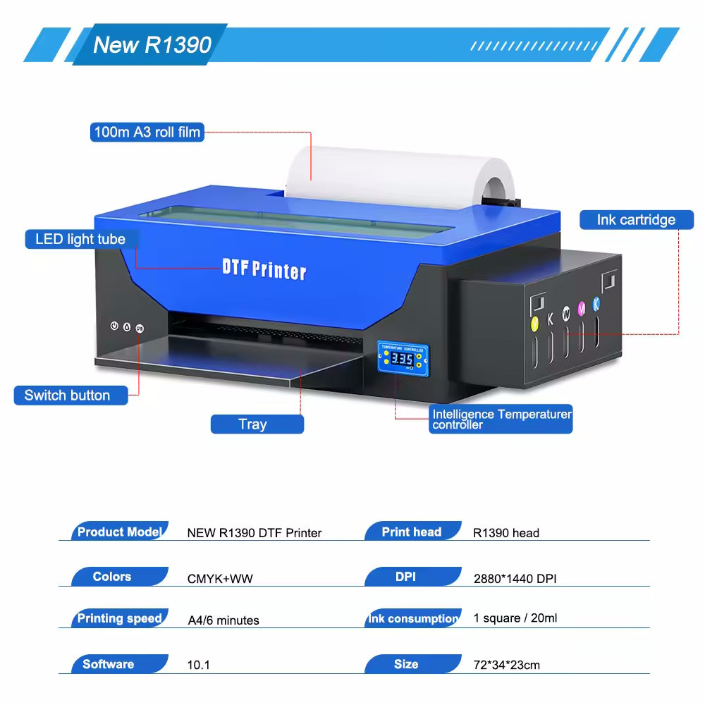 A3 DTF Printer R1390 Tekstiltrykmaskine