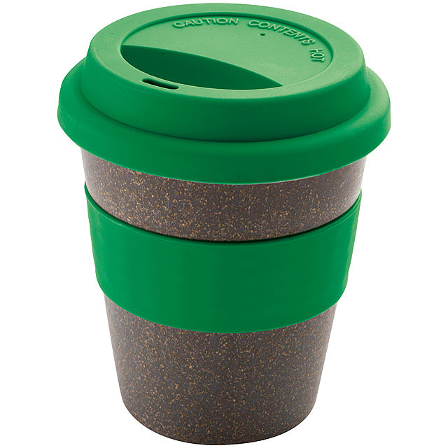 Bamboo mug with silicone lid and handle
